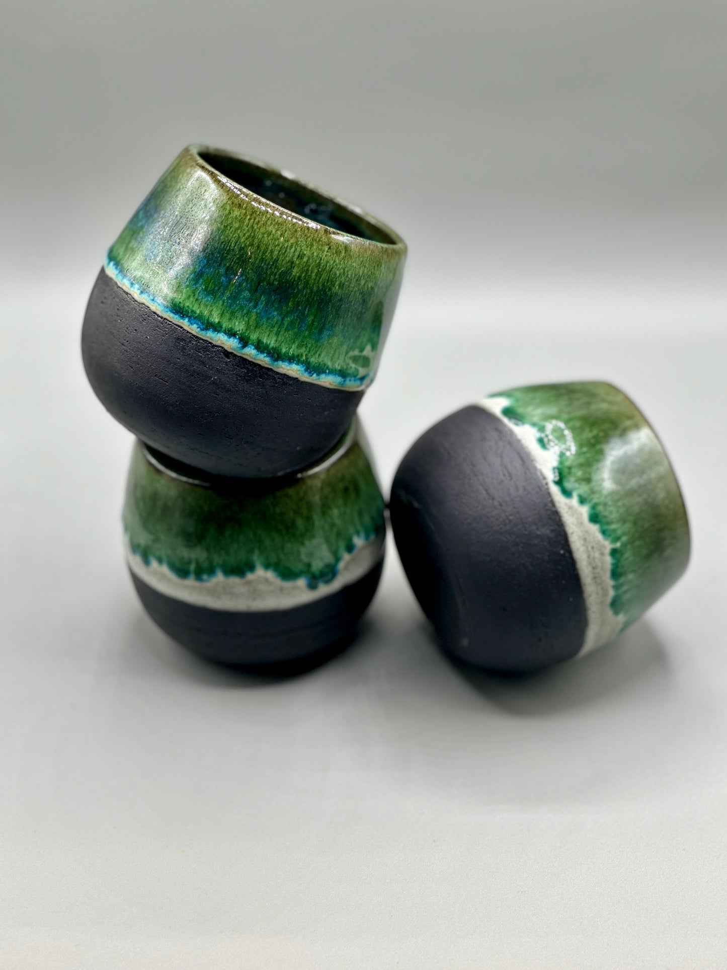 Handmade Green Glazed Black Stoneware Mug – 11 oz