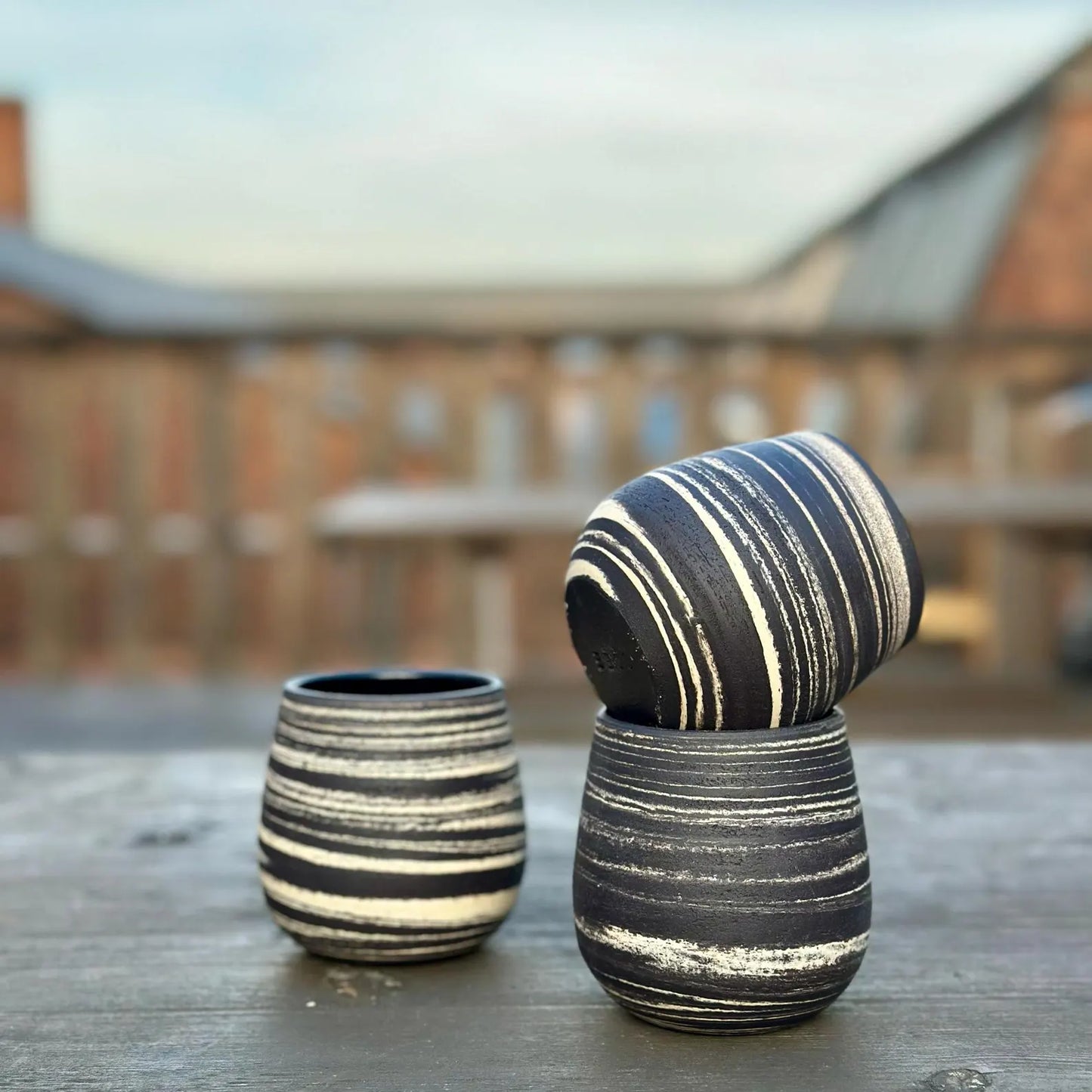 Handmade Mixed Black and White Clay Mug
