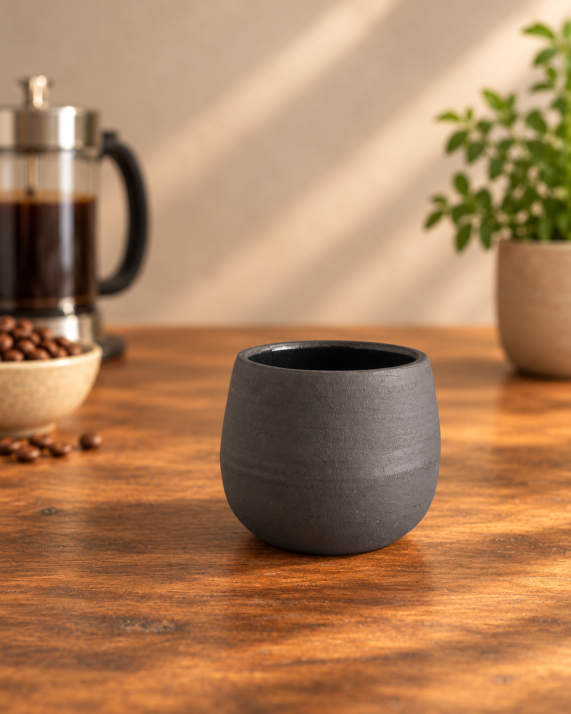 Handmade Black Clay Cup – Unglazed Stoneware Coffee Cup