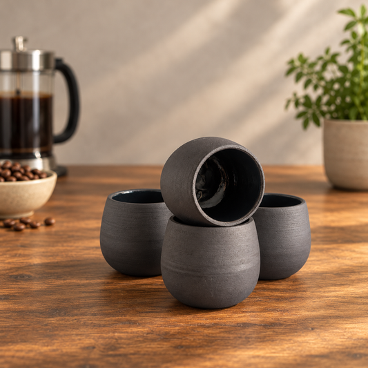 Handmade Black Clay Cup – Unglazed Stoneware Coffee Cup