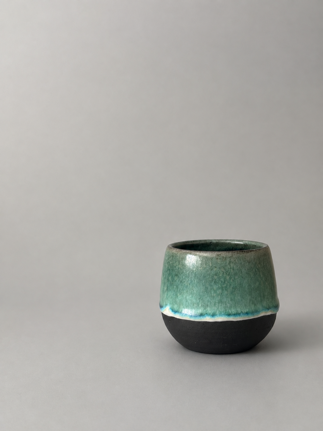 Handmade Green Glazed Black Stoneware Mug – 11 oz