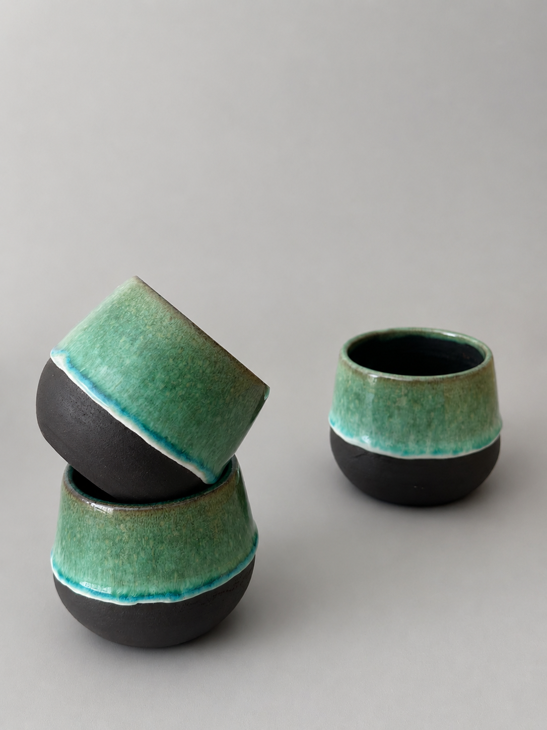 Handmade Green Glazed Black Stoneware Mug – 11 oz