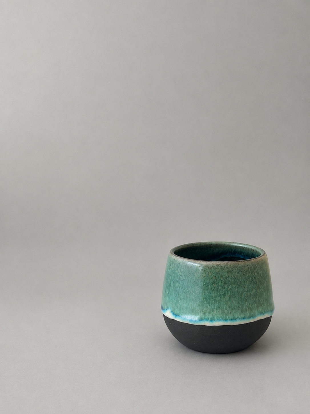 Handmade Green Glazed Black Stoneware Mug – 11 oz