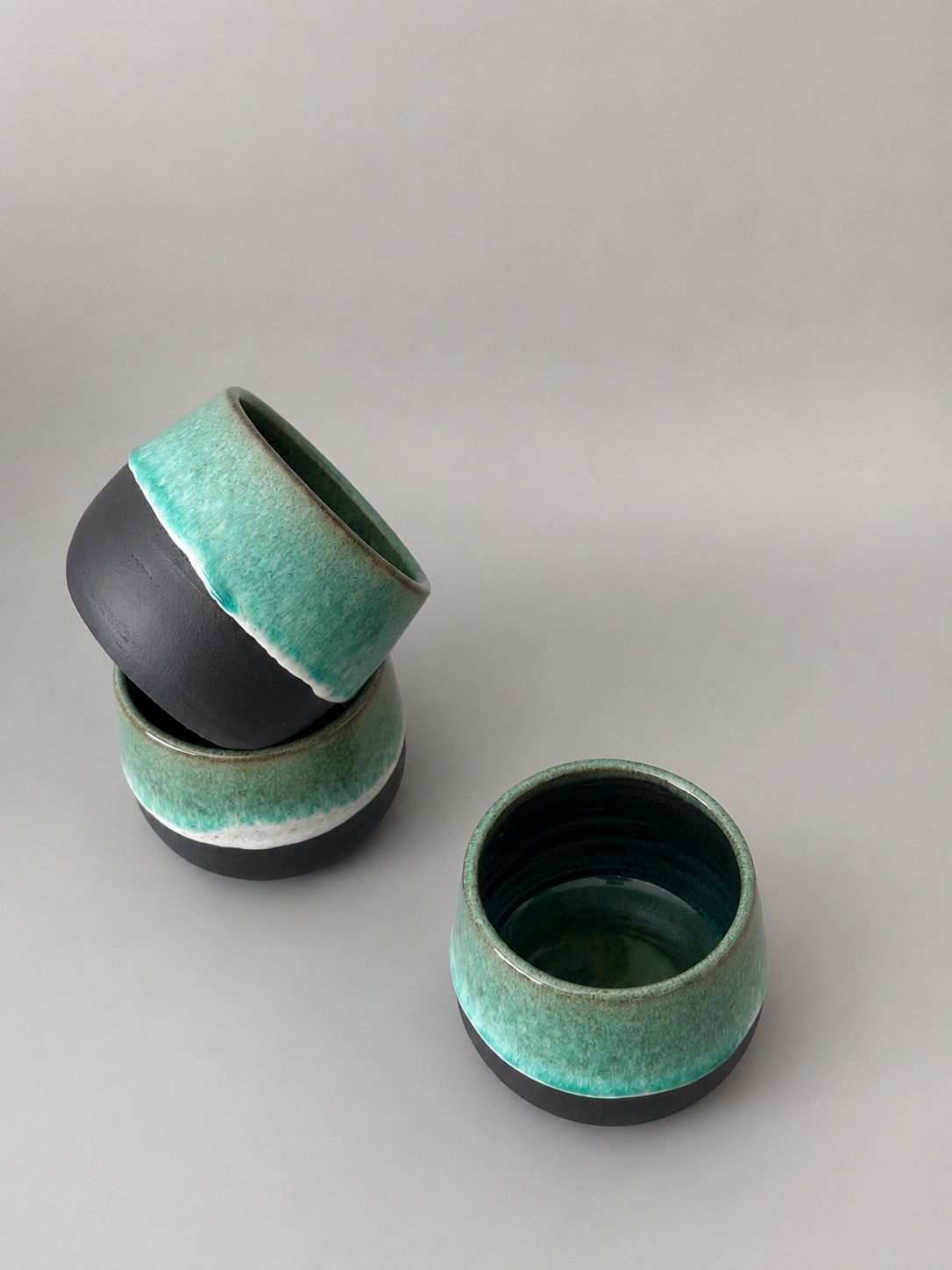 Handmade Green Glazed Black Stoneware Mug – 11 oz