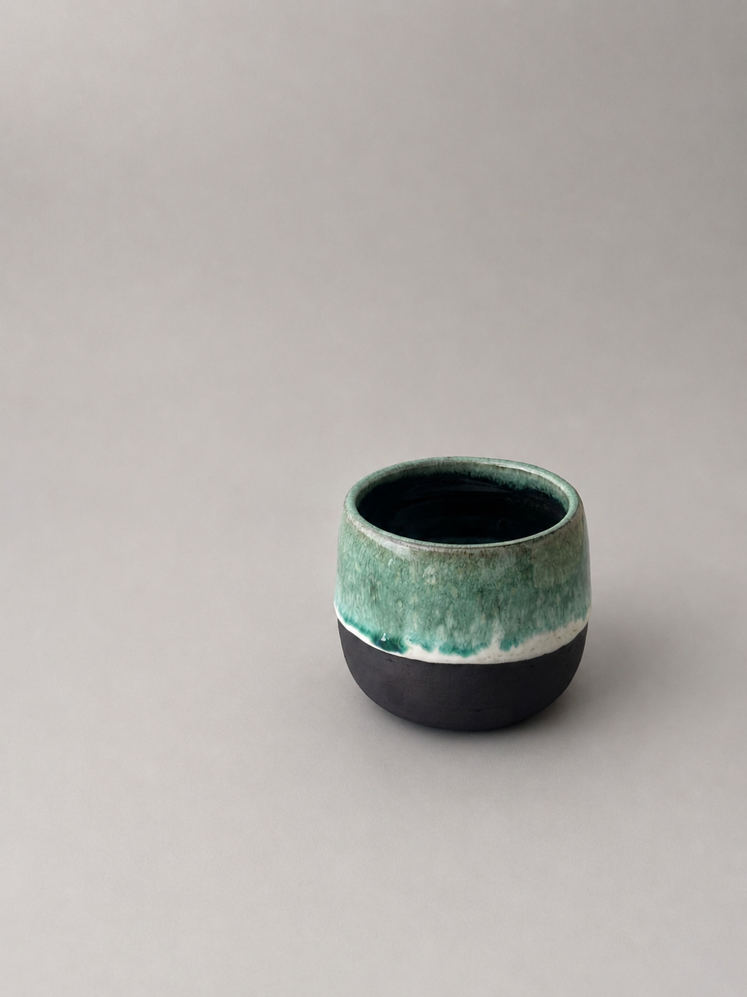 Handmade Green Glazed Black Stoneware Mug – 11 oz