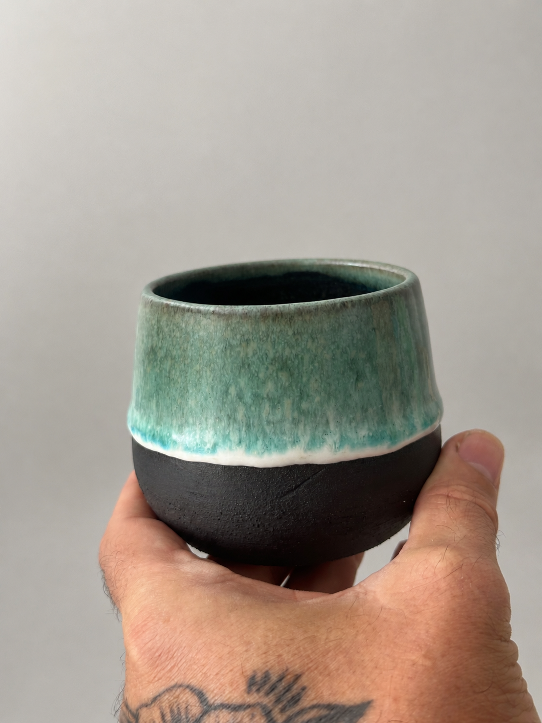 Handmade Green Glazed Black Stoneware Mug – 11 oz