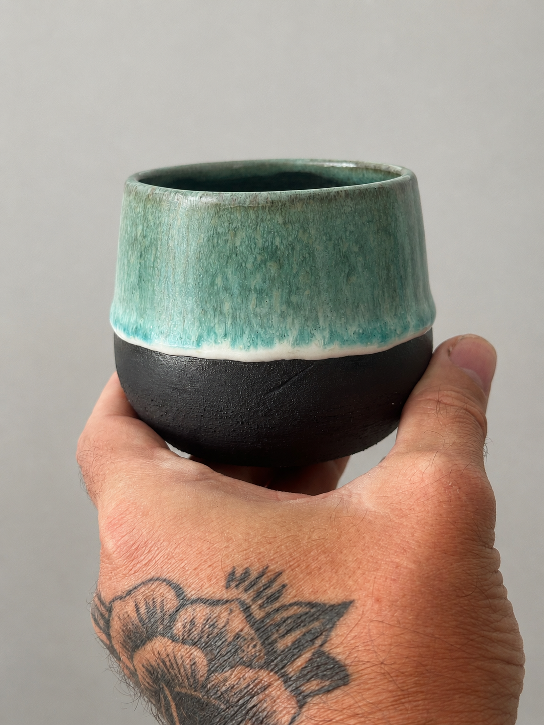 Handmade Green Glazed Black Stoneware Mug – 11 oz