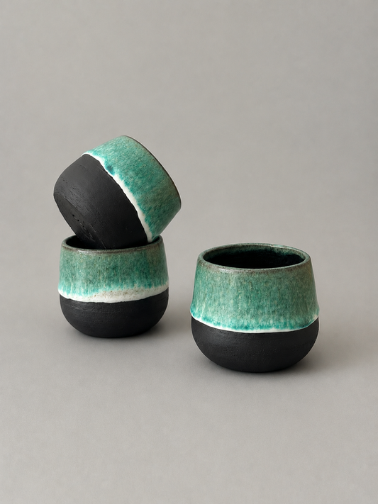 Handmade Green Glazed Black Stoneware Mug – 11 oz