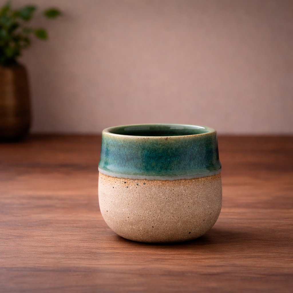 Personalised Green Reactive Glaze Ceramic Cup – 7 oz