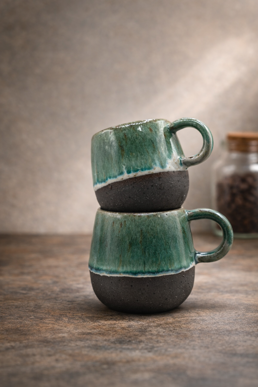 Handmade Green Glazed Black Clay Coffee Mug – 10.5 oz
