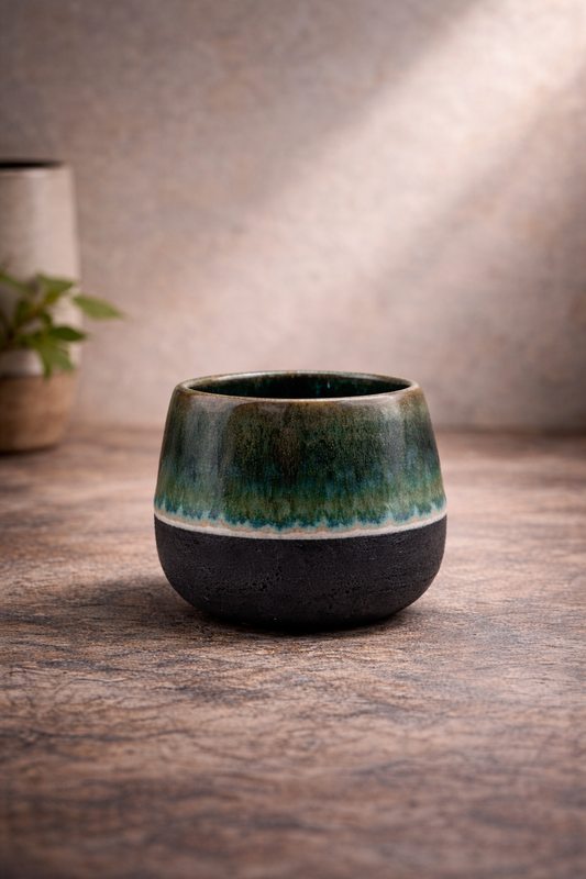 Handmade Green Glazed Black Stoneware Mug – 11 oz