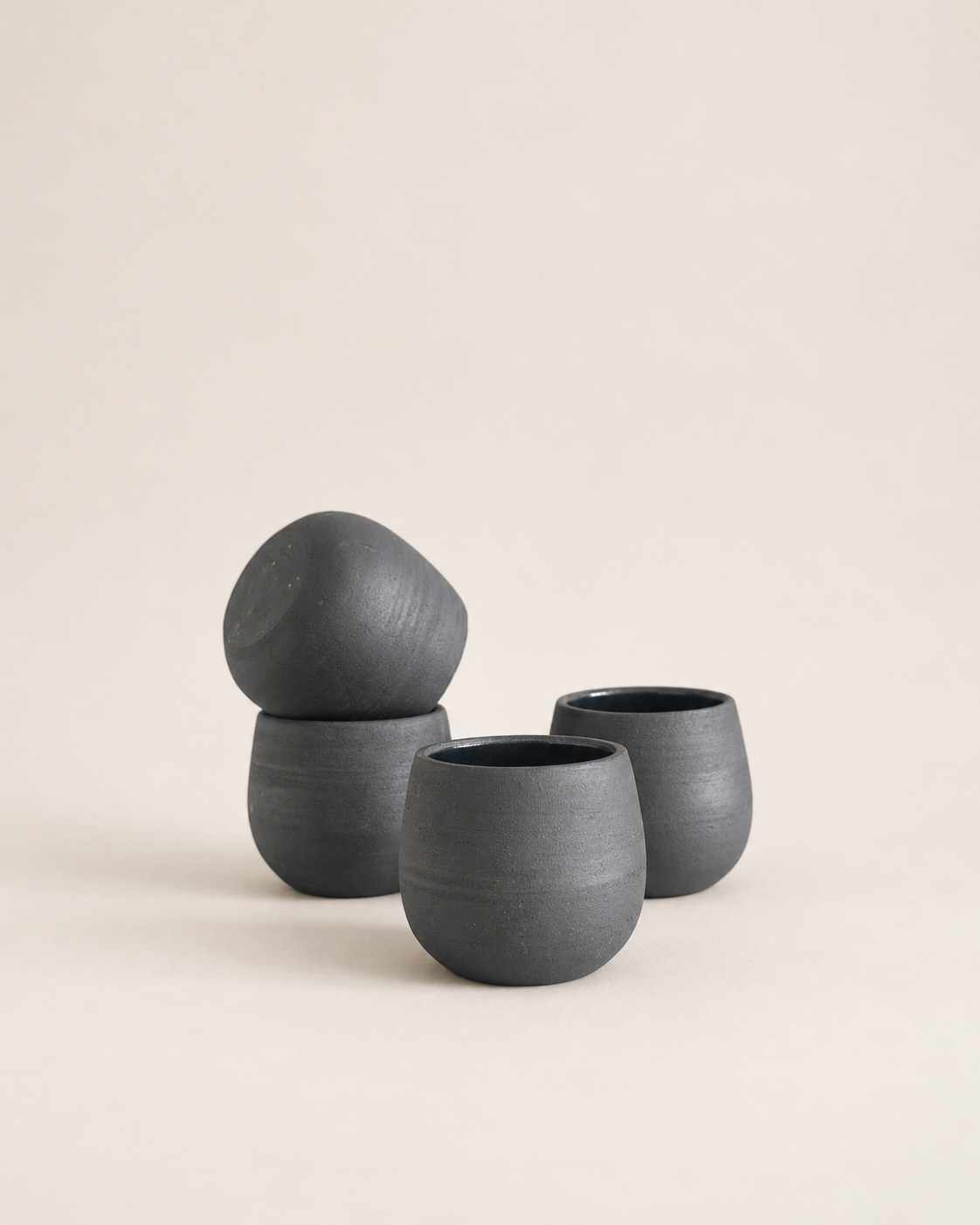 Handmade Black Clay Cup – Unglazed Stoneware Coffee Cup