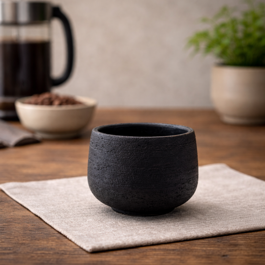 Handmade Black Clay Cup – Unglazed Stoneware Coffee Cup