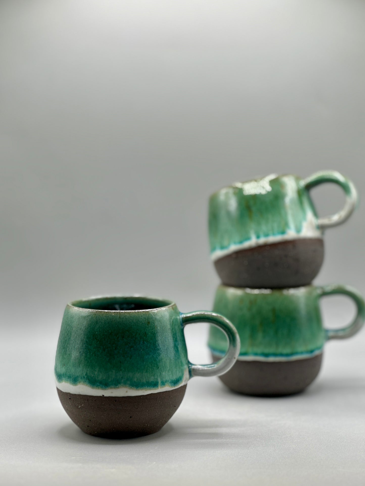Handmade Green Glazed Black Clay Coffee Mug – 10.5 oz