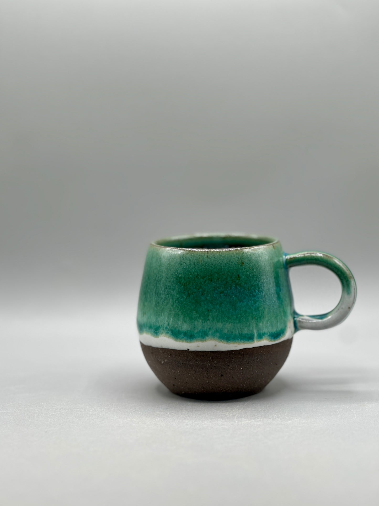 Handmade Green Glazed Black Clay Coffee Mug – 10.5 oz