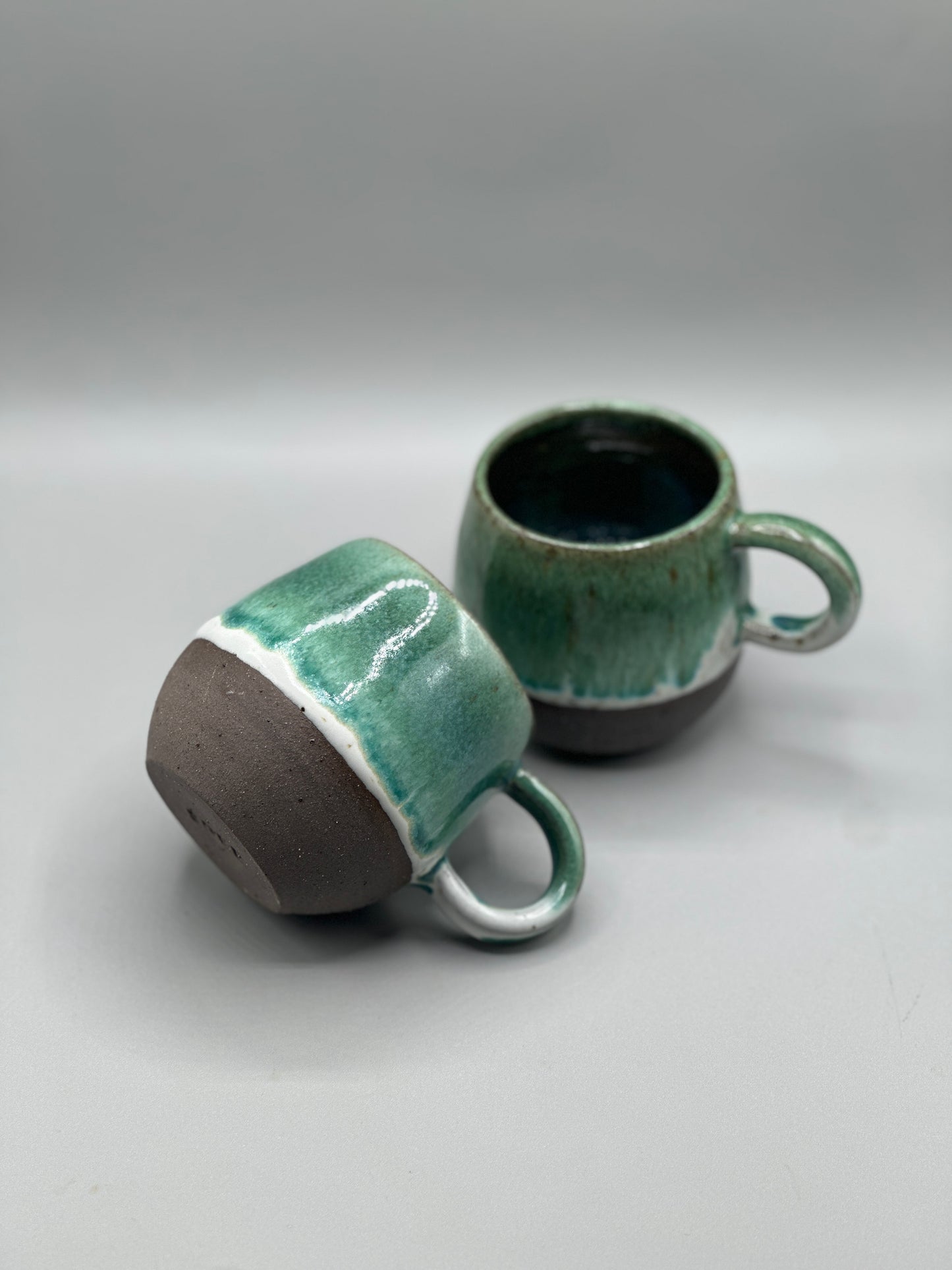 Handmade Green Glazed Black Clay Coffee Mug – 10.5 oz