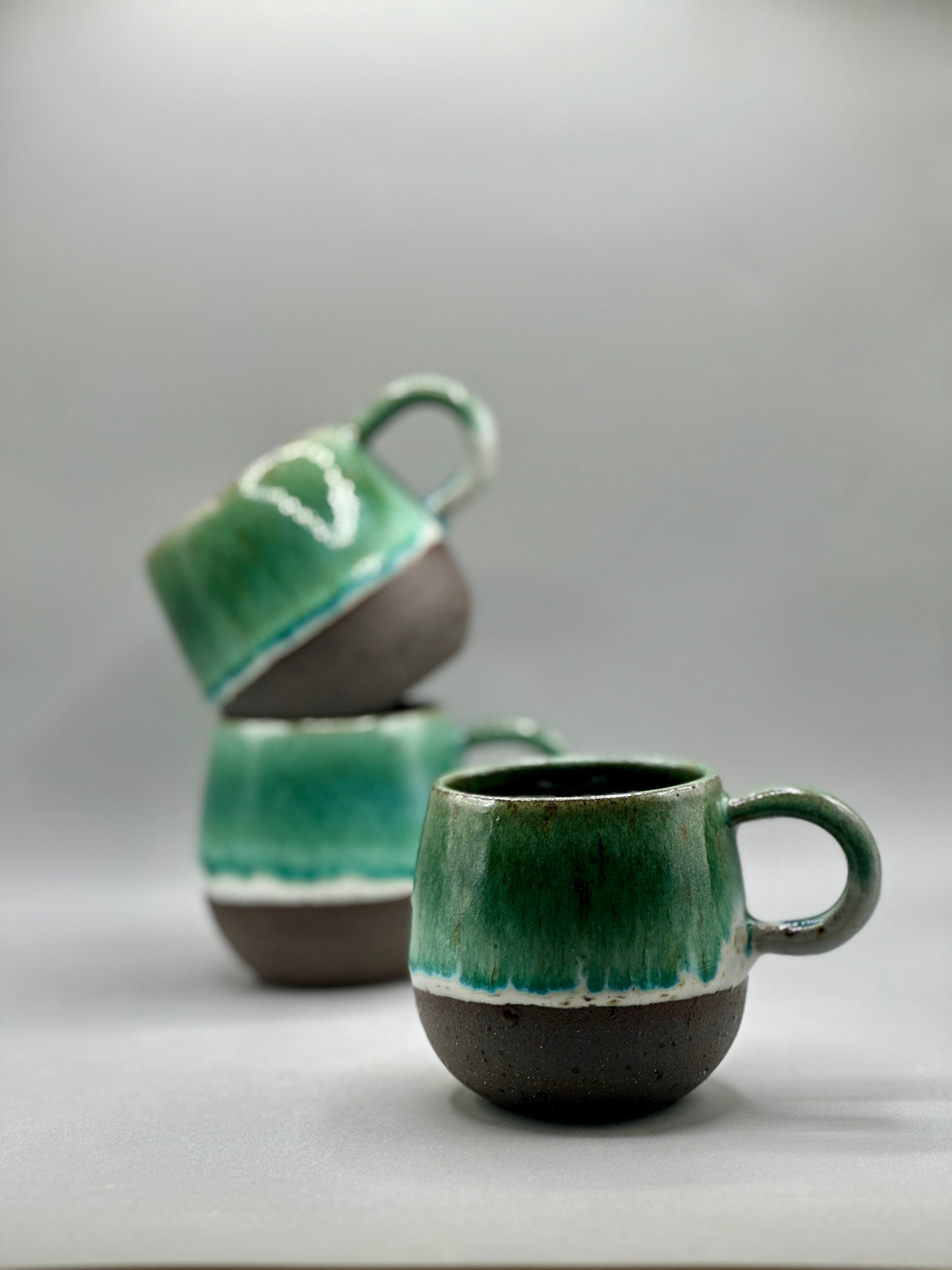 Handmade Green Glazed Black Clay Coffee Mug – 10.5 oz