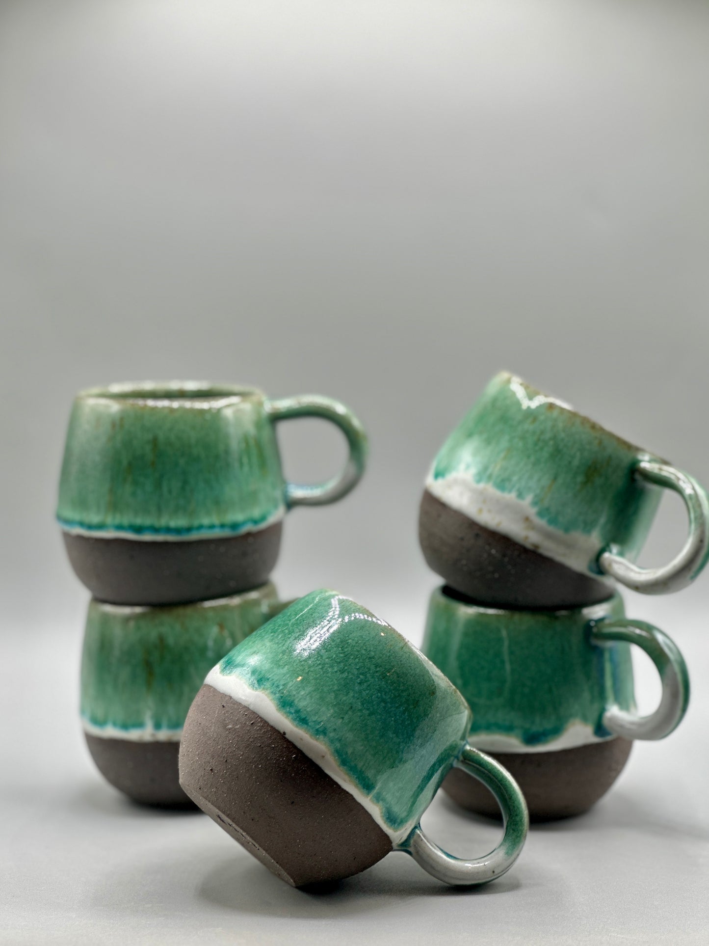 Handmade Green Glazed Black Clay Coffee Mug – 10.5 oz