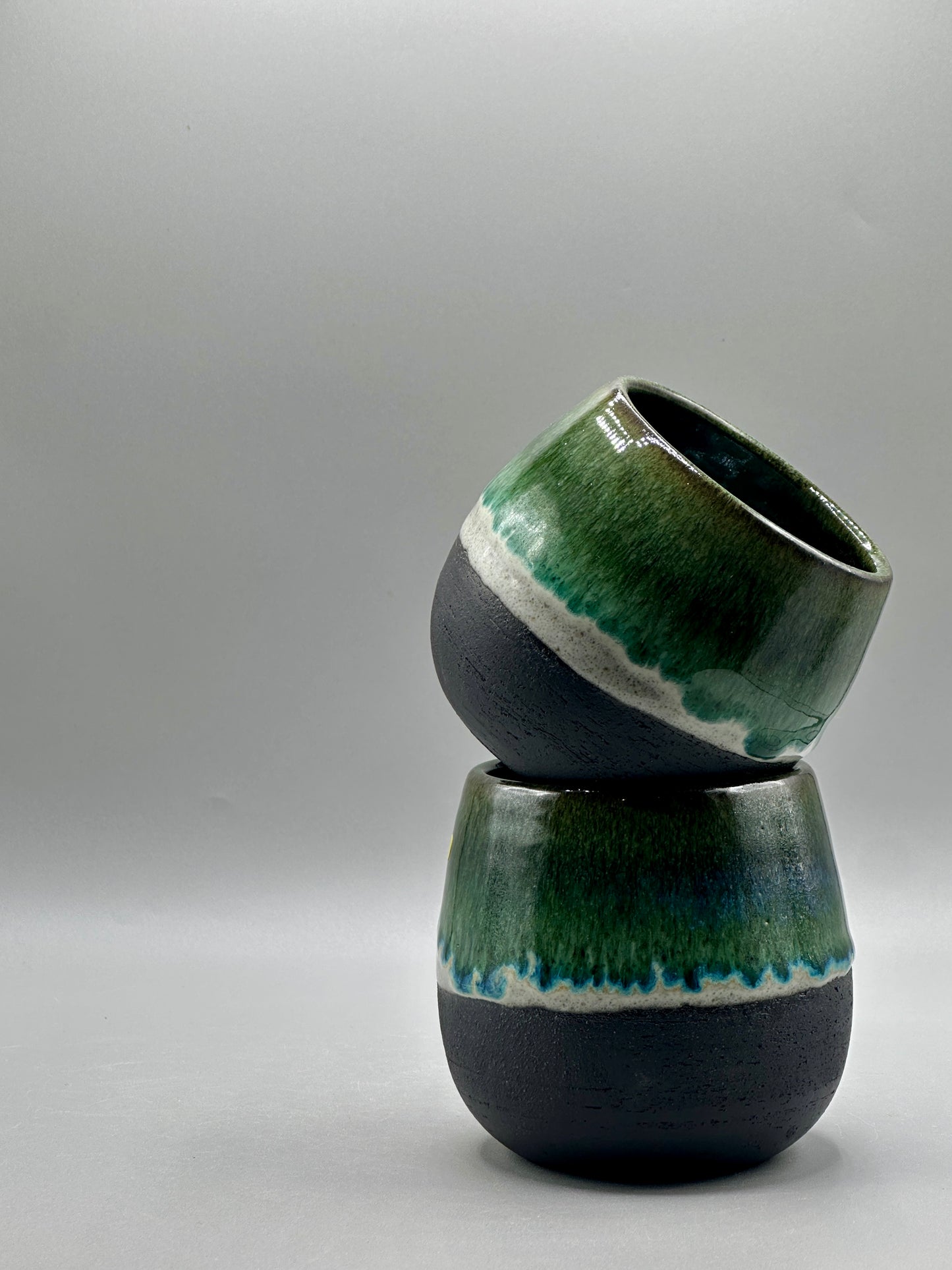 Handmade Green Glazed Black Stoneware Mug – 11 oz