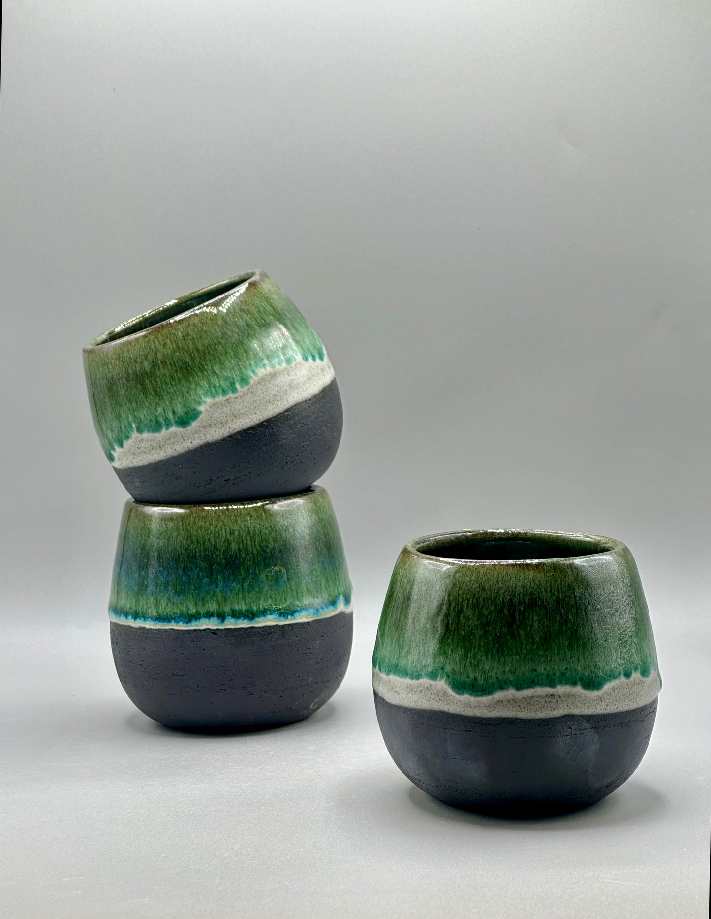 Handmade Green Glazed Black Stoneware Mug – 11 oz