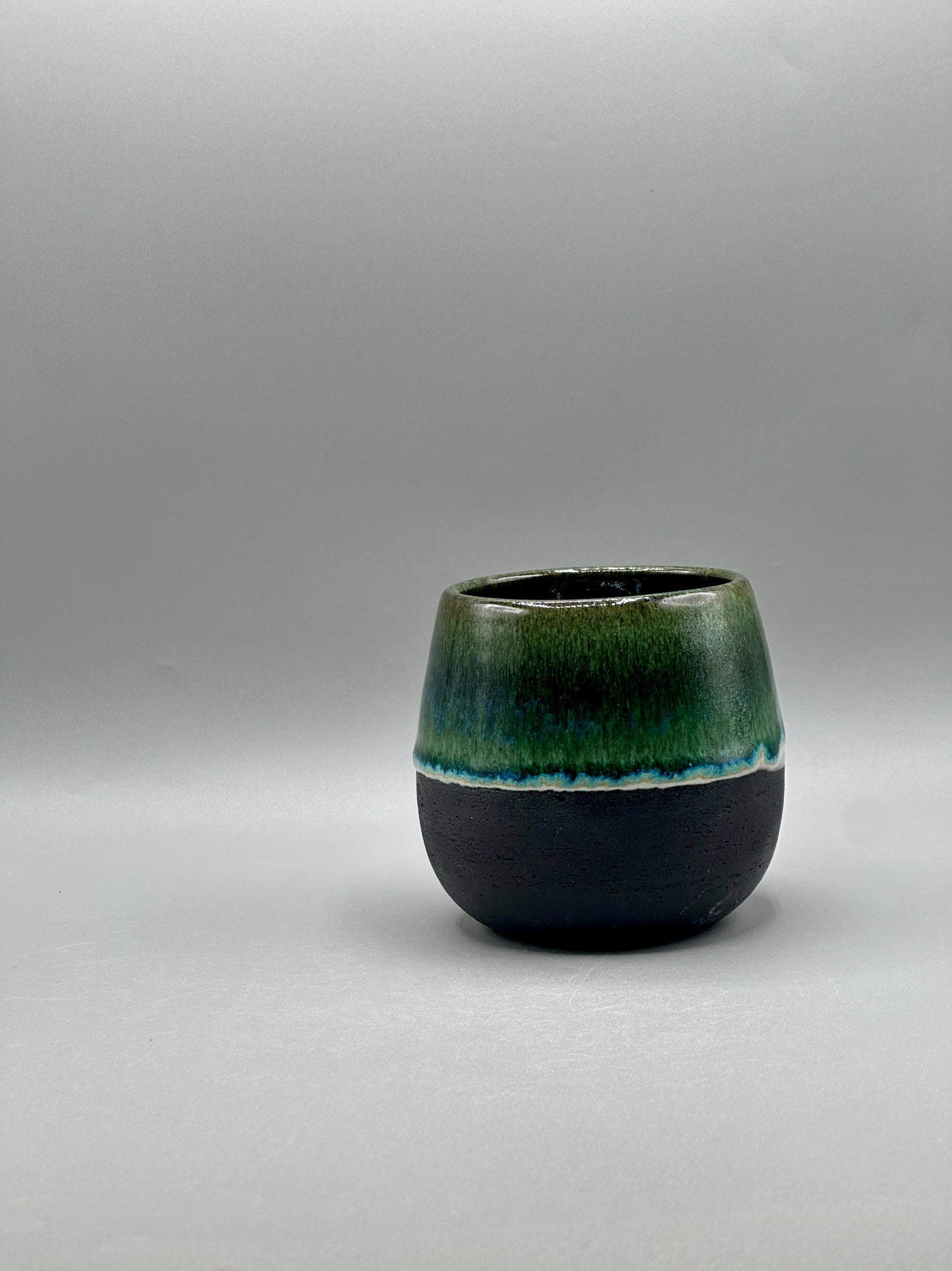 Handmade Green Glazed Black Stoneware Mug – 11 oz