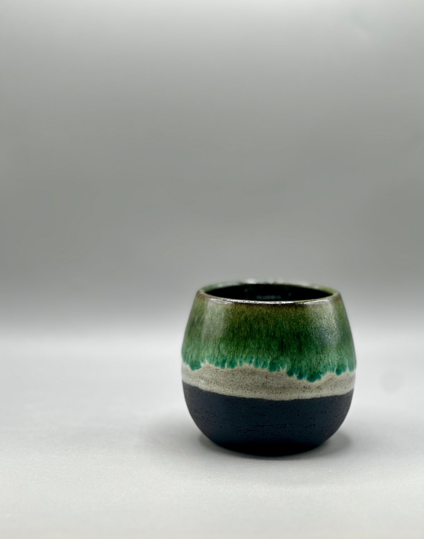 Handmade Green Glazed Black Stoneware Mug – 11 oz
