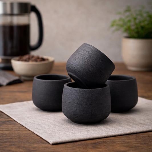Handmade Black Clay Cup – Unglazed Stoneware Coffee Cup