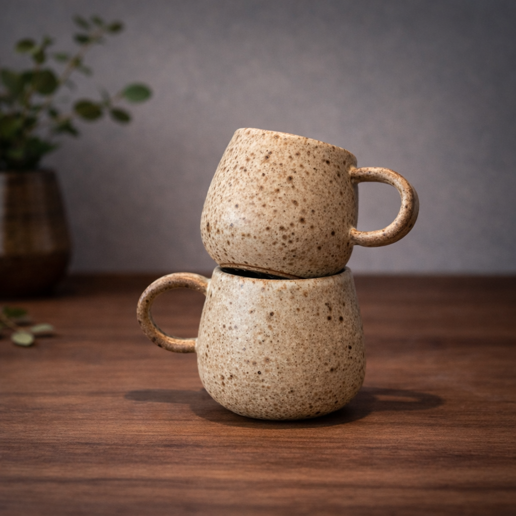 Handmade Speckled Stoneware Mug – Ergonomic Handle, 10 oz